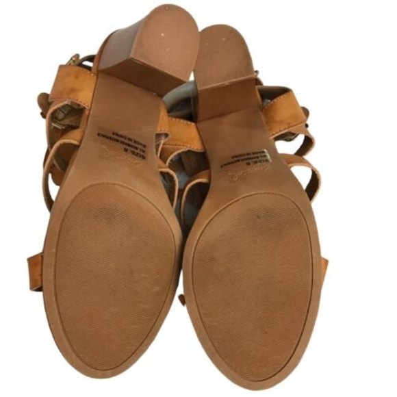 Qupid Faux Leather Multi Strap Block Heel Sandals Camel Size 8 - Picture 4 of 7
